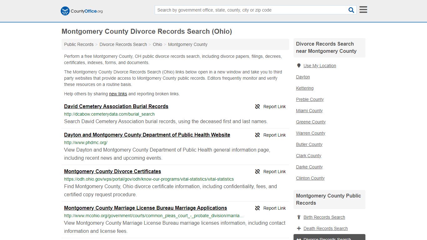 Montgomery County Divorce Records Search (Ohio) - County Office